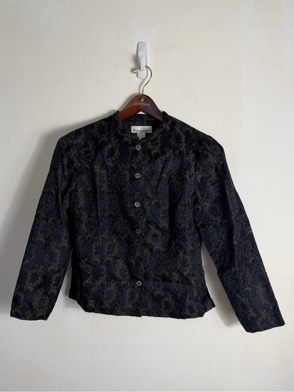 dressbarn Black Jacket with Gold Brocade Detail